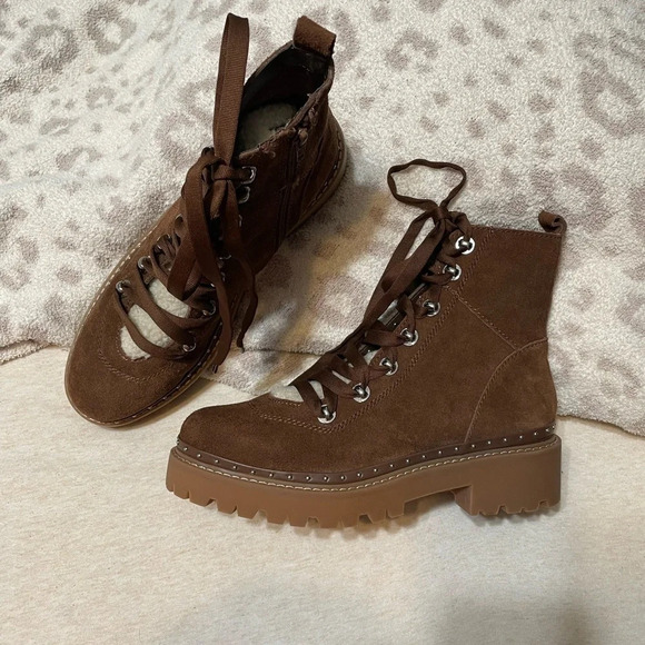 Steve Madden Rainer Lace Front Chunky Boots Suede NEW​​ - Picture 2 of 13